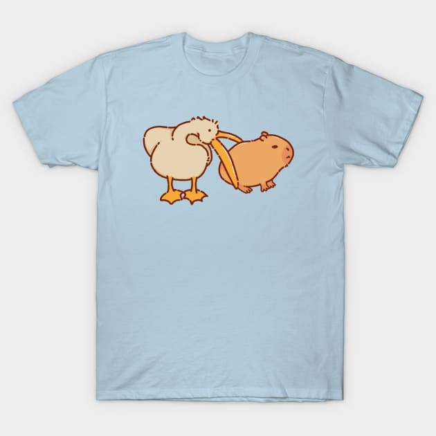 Pelican trying to eat a capybara T-Shirt by manydoodles